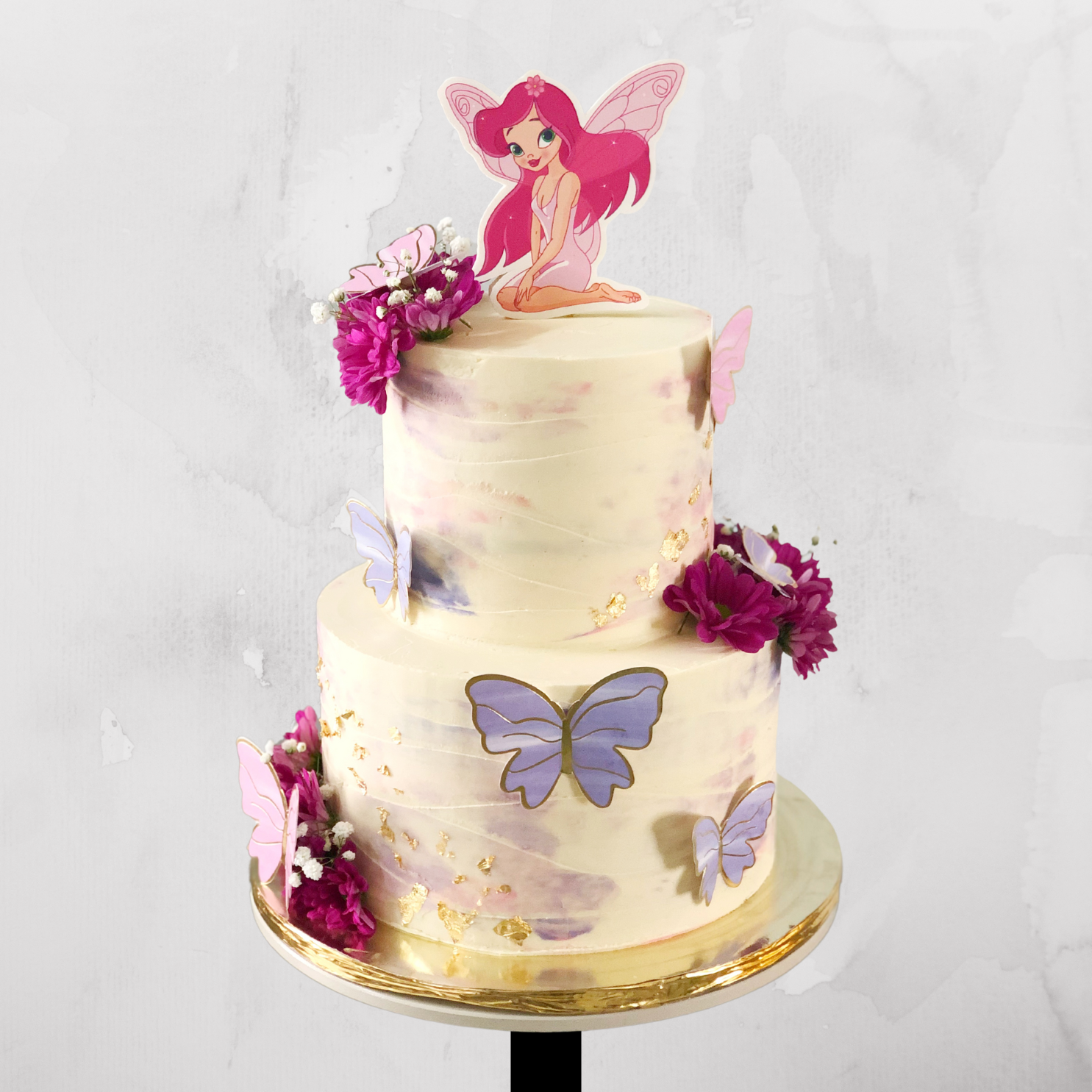 Fairy Themed Birthday Cake with Pink Fairy Topper